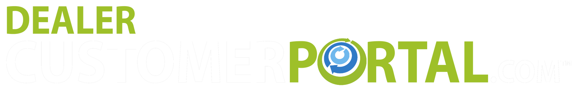 A green and white logo for DealerCustomerPortal.com