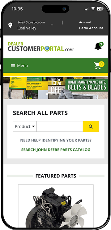 A cell phone is open to a website called DealerCustomerPortal.com.