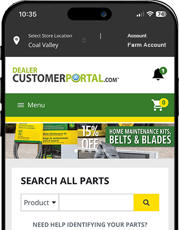 A cell phone is open to a website called DealerCustomerPortal.com.