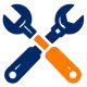 Icône d'outils de clé et de tournevis bleus et orange croisés