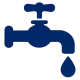 Icône de robinet d'eau bleue avec une goutte d'eau qui s'écoule du bec.