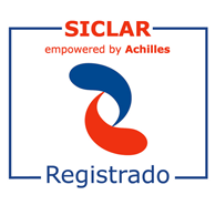 Logotipo de SICLAR con símbolo azul y rojo y texto “Registrado” sobre fondo blanco