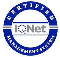 Logotipo circular azul del sistema de gestión certificado con la marca denominativa I-Net en el centro.