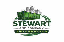 Stewart and Company Enterprises logo with green dumpster and city skyline above the name.