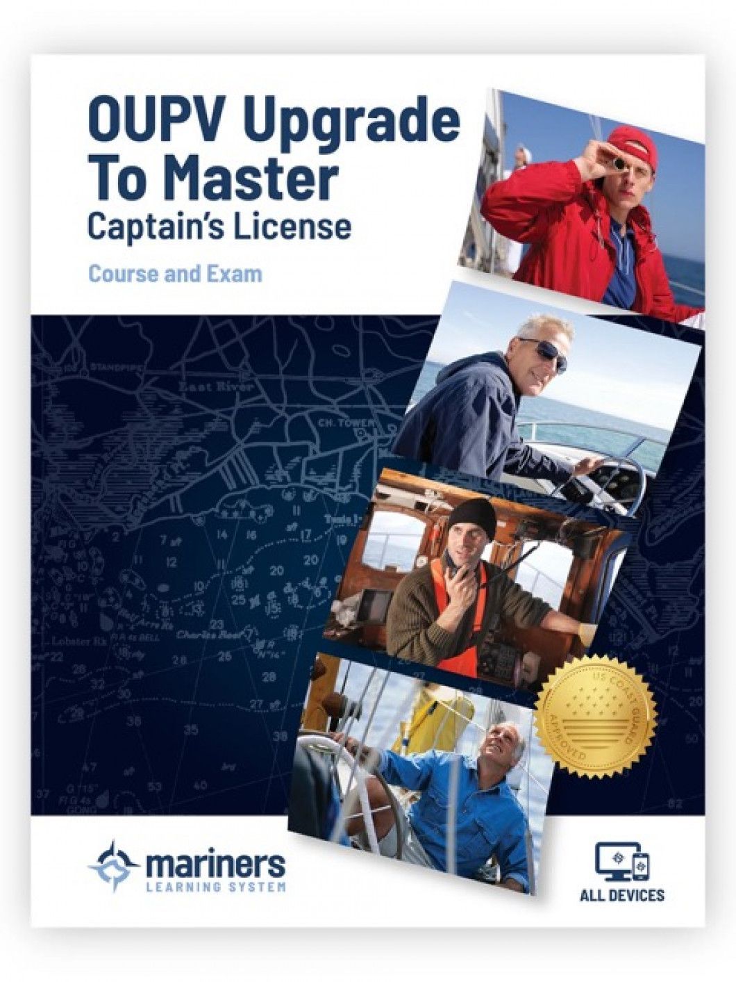 OUVP Upgrade to Master captain’s license course and exam cover with ship crew photos and gold seal