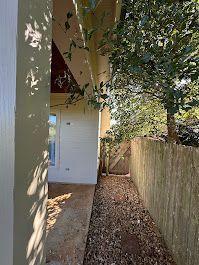 A sidewalk leading to a house with a fence and trees.