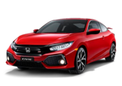 Honda Civic cupê vermelho sobre fundo branco, vista frontal em três quartos.