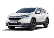 SUV Honda CR-V branca sobre fundo branco, vista frontal em ângulo.