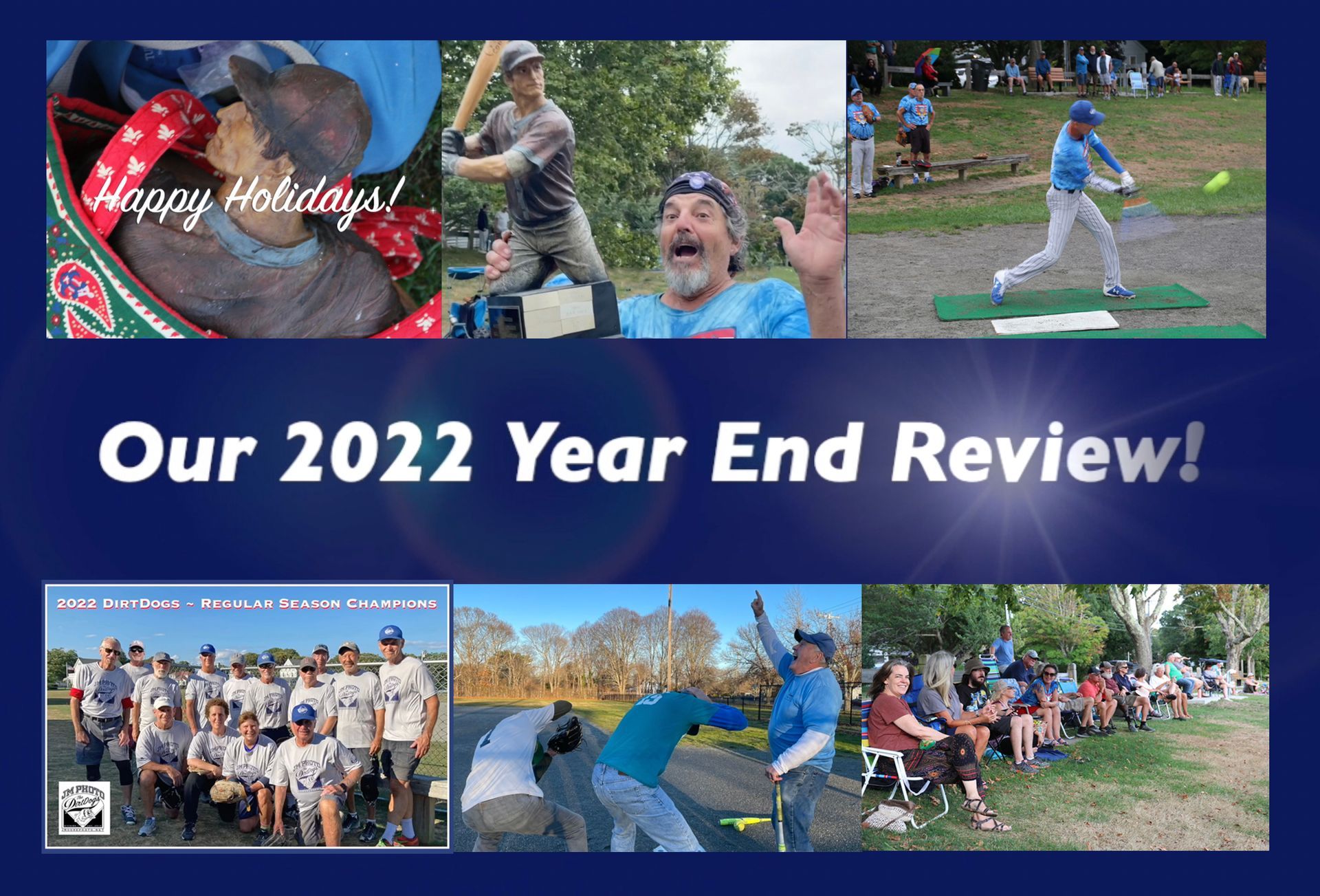 A collage showing photos of a baseball team playing, with the text 