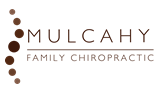 The Mulcahy Family Chiropractic logo, featuring text with a stylized, brown circular spine icon to the left.