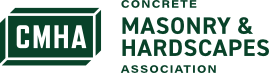 Logo for Concrete Masonry & Hardscapes Association: green and white text and a stylized block.