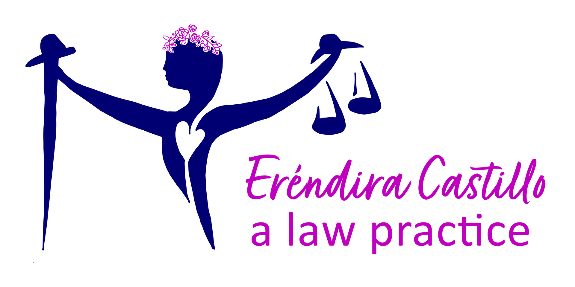 Logo for Eréndira Castillo, a law practice, featuring a stylized blue figure holding a sword and scales.