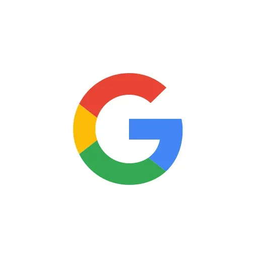 Google logo with a multicolored capital G on a white background