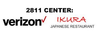 Verizon and IkuRa Japanese Restaurant signs at 2811 Center, with black and red logos on a white background