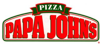 Papa John's Pizza logo in red, green, and white with a banner-style design