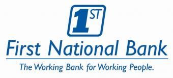 First National Bank logo with “1st” icon and slogan “The Working Bank for Working People.”