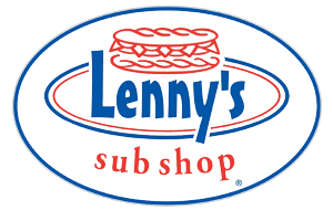 Lenny's sub shop logo in blue and red with a sandwich icon inside an oval outline
