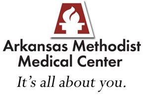 Arkansas Methodist Medical Center logo with red emblem and tagline, “It’s all about you.”
