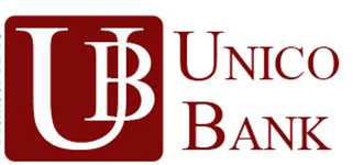 Unico Bank logo with burgundy “UB” monogram and “UNICO BANK” text on white background