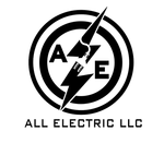 ALL ELECTRIC LLC logo with black circular mark and lightning bolt, white background