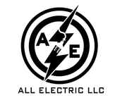 ALL ELECTRIC LLC logo with black circular mark and lightning bolt, white background