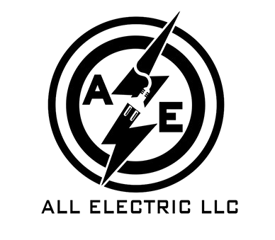 ALL ELECTRIC LLC logo with black circular mark and lightning bolt, white background