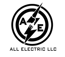 ALL ELECTRIC LLC logo with black circular mark and lightning bolt, white background