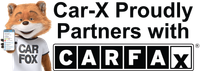 Car-X partners with Carfax; Carfax fox holds a phone, showing information.