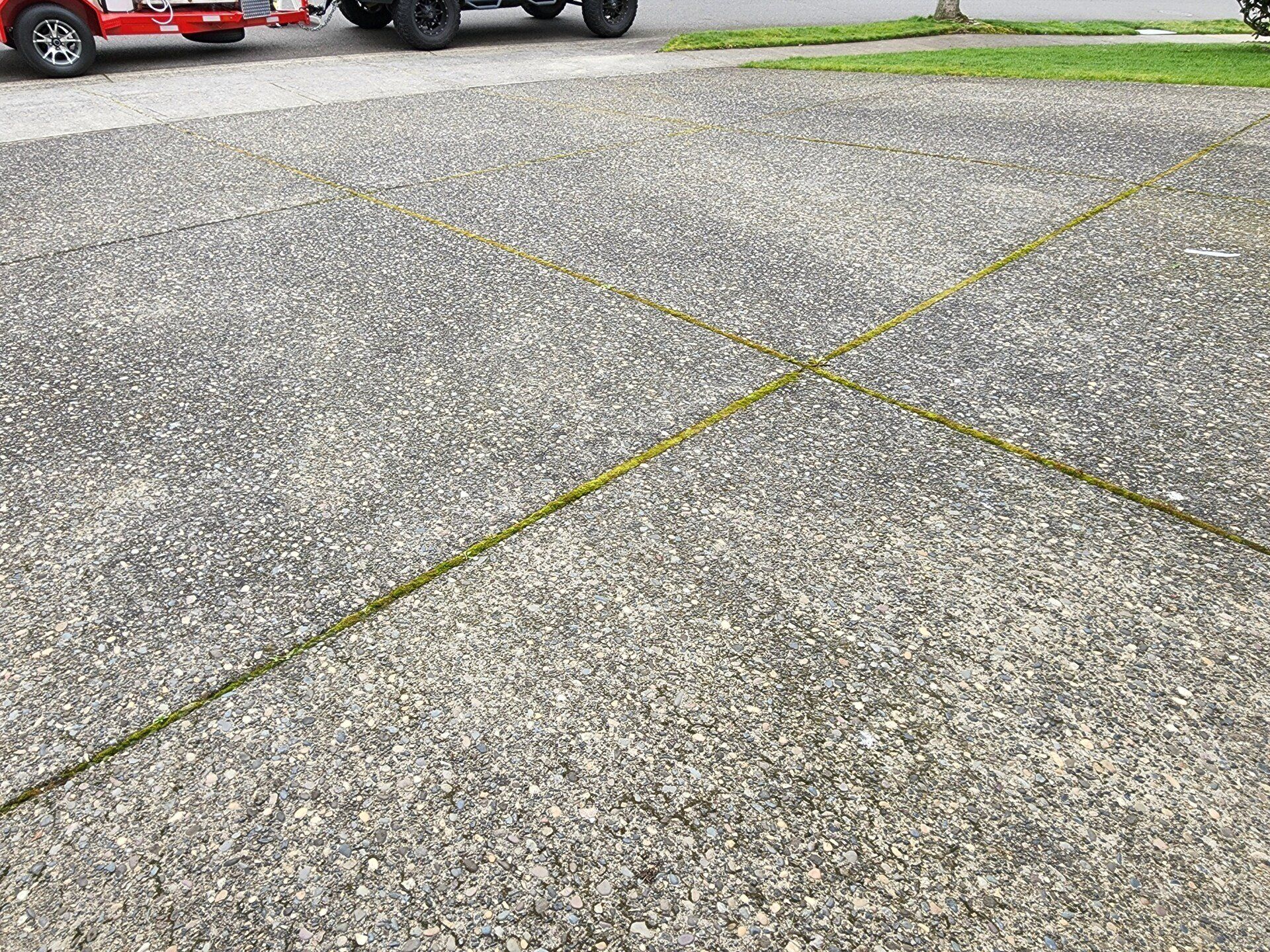 Hot water pressure washing removing mold from a home's Concrete in Tigard Oregon