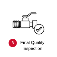 Industrial valve icon with checkmark and red