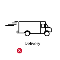 Delivery truck icon with red notification badge showing 8
