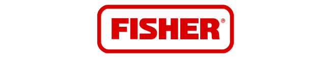 FISHER logo in red inside a red rounded rectangle on a white background