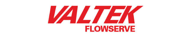 Valtek Flowserve logo in red text on a white background