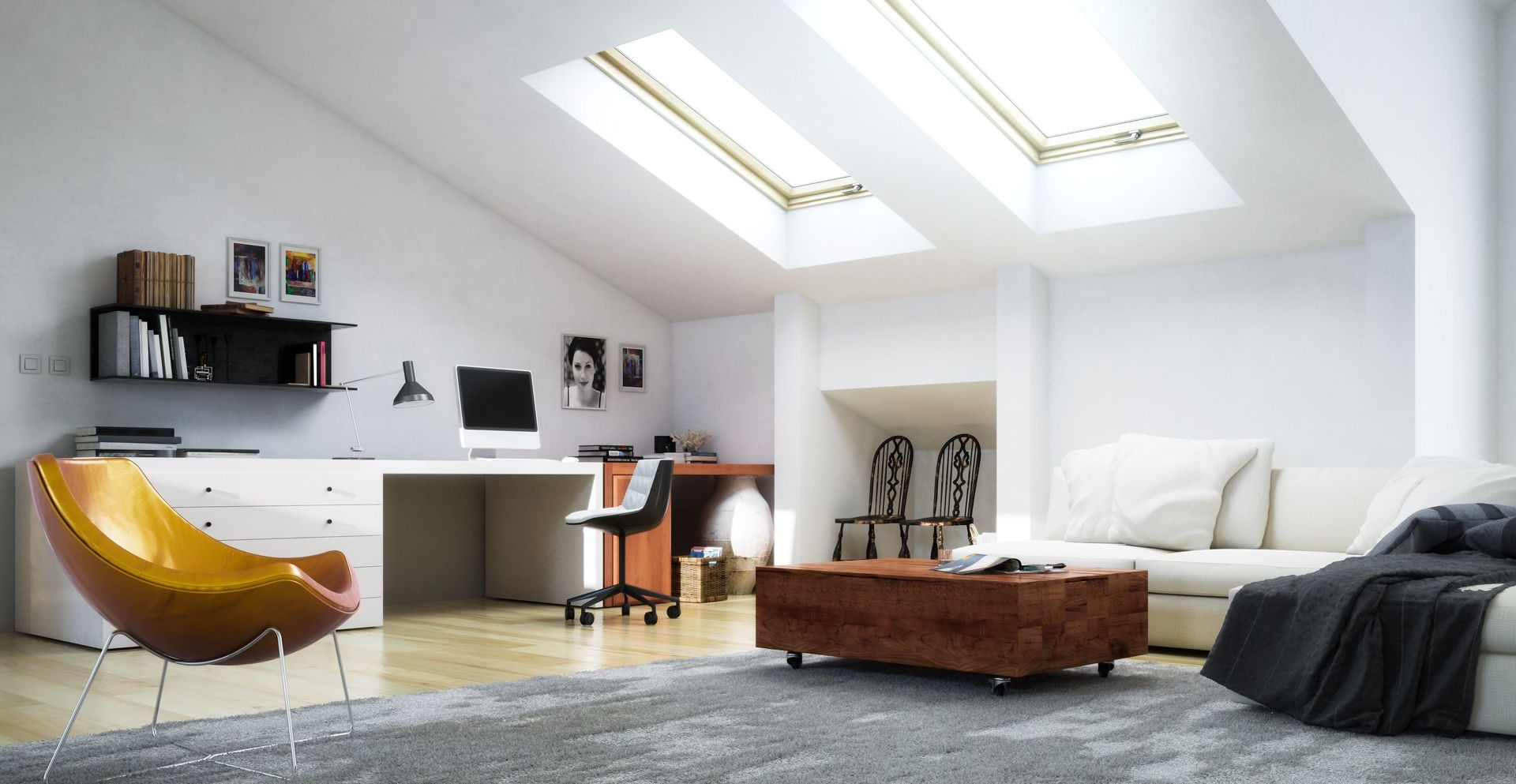 Suffolk loft conversion for office and relaxing area by Pro Build East Ltd with sky lights giving natural light