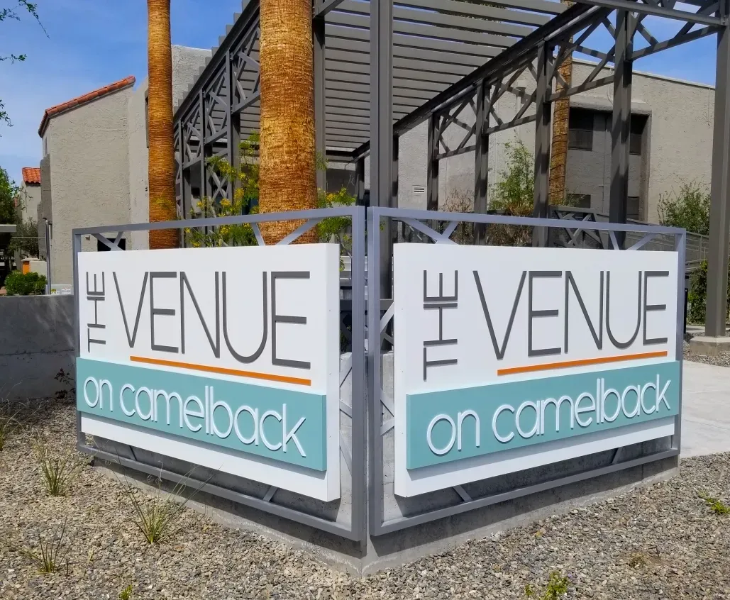 A sign that says the venue on camelback on it
