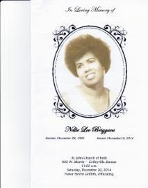 Memorial program cover with oval portrait, ornate black border, and white background.