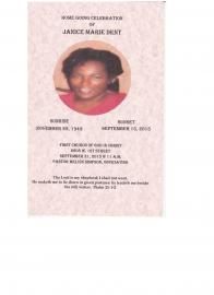 Pink funeral program cover with a portrait photo and text for “MOTHER MARIE HUNT”