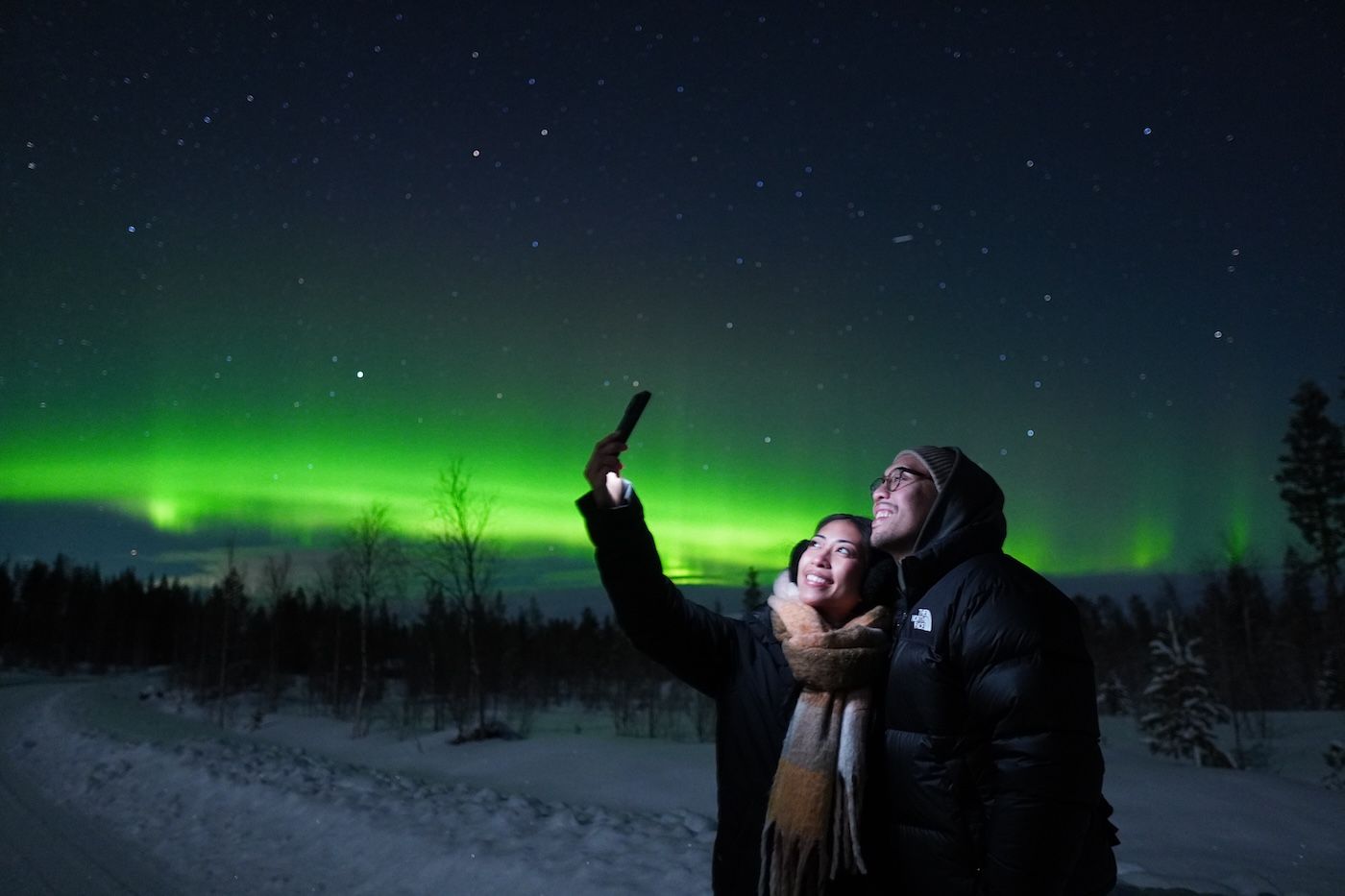Selfie with Aurora Borealis during Arctic GM experience in Rovaniemi