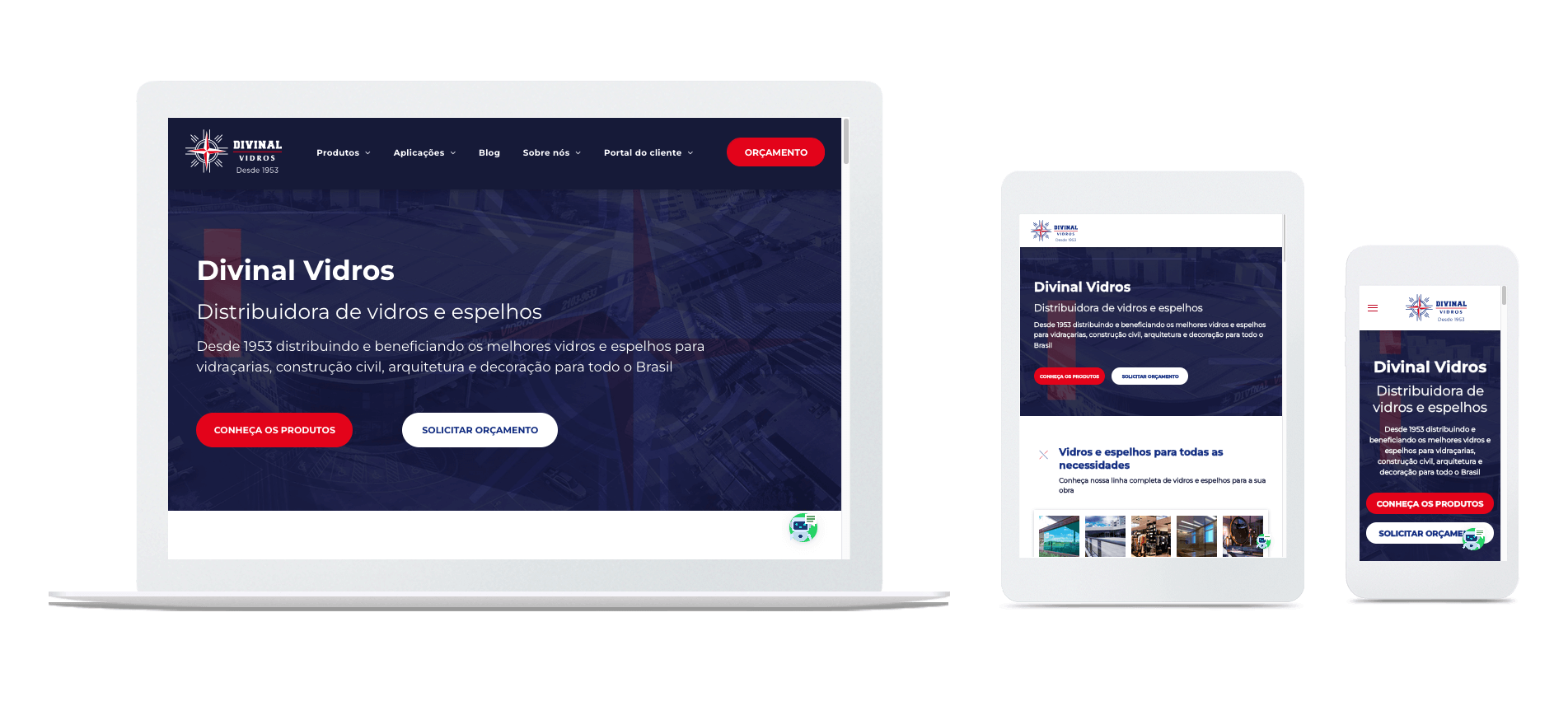 novo site da divinal vidros criado pela corre mkt