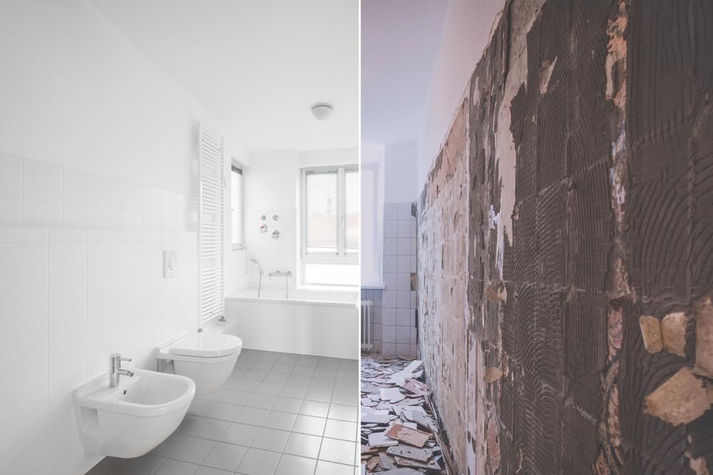 A Before And After Photo Of A Bathroom Being Remodeled — Canberra Handyman Solutions In Wanniassa, ACT