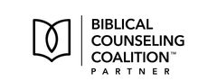 Logo for Biblical Counseling Coalition Partner, featuring an open book and text.