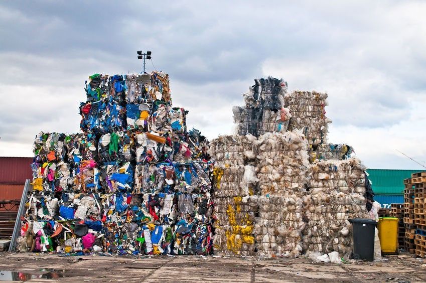 Pile of seggregated and baled waste ready for export