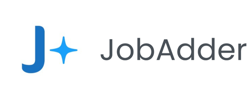 The logo for job adder is blue and white with a star in the middle.