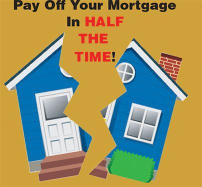 A blue house split down the middle by a jagged line, with the text 