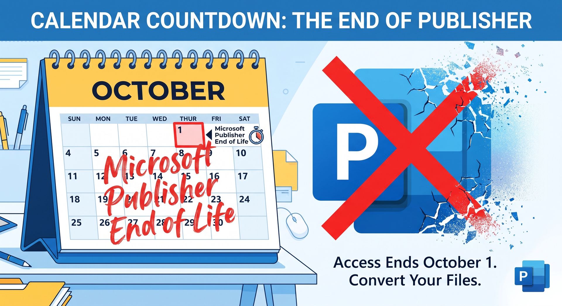Calendar showing October 1 as the end of life for Microsoft Publisher