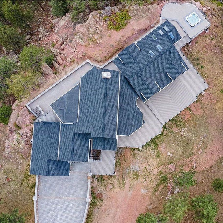Aerial view of a Boulder, CO residential roof installation by CCG Roofing & Project Management
