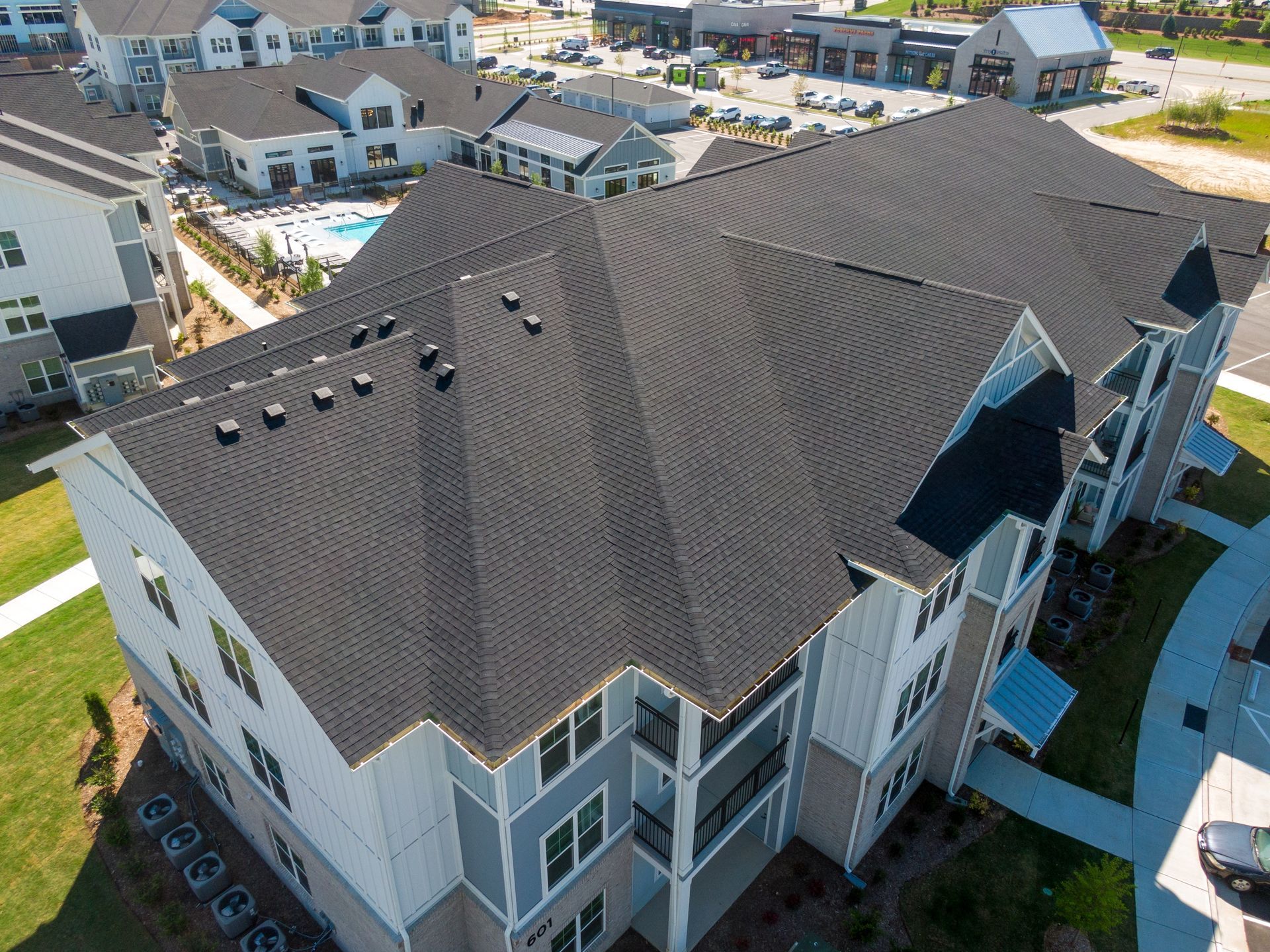 Multifamily asphalt shingle residential roof installation project in Breckenridge, CO