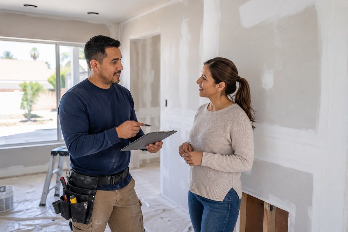 Customer receiving scheduling information for drywall repair service