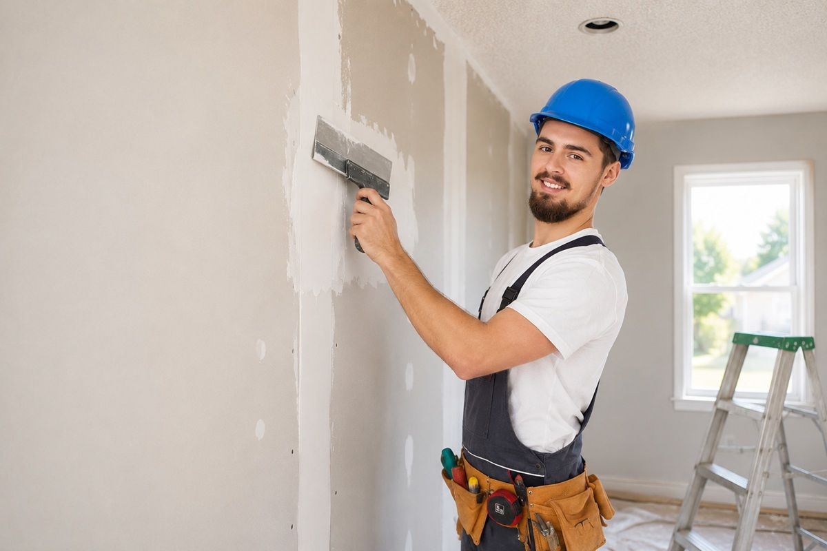 Professional drywall technicians preparing for texture restoration work
