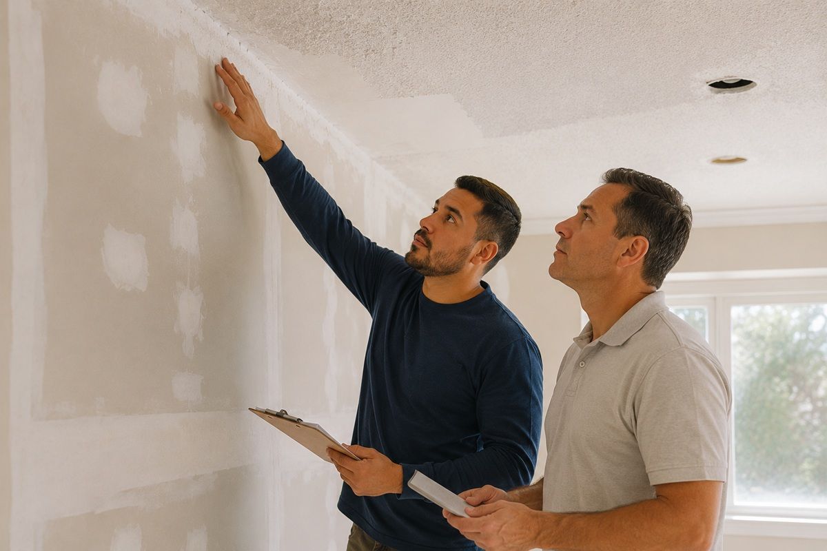 Technician preparing a drywall texture repair estimate in Hanford